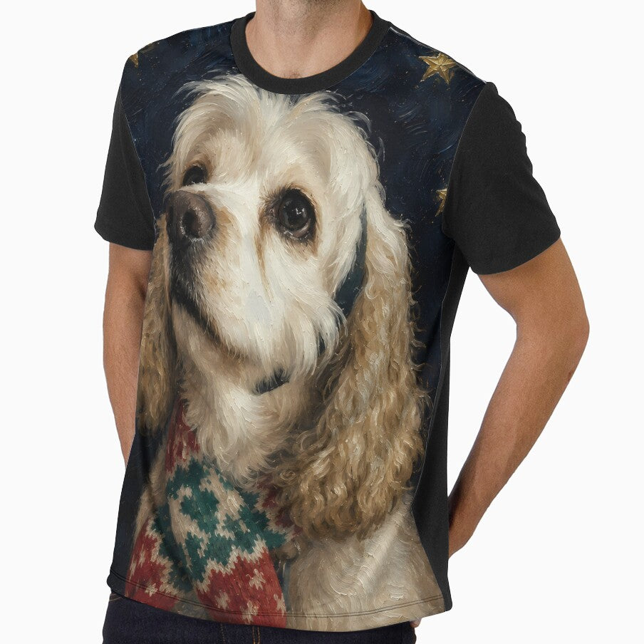 Cocker Spaniel in Christmas Scarf Starry Night Painting by SellingWSarah17