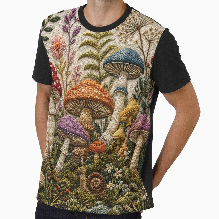 Textured Embroidered Mushroom Forest Cottagecore Fungi by teemix