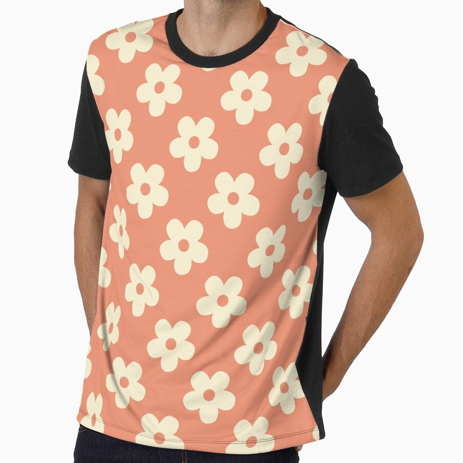 Terracotta Orange and Cream Retro Floral Pattern | Vintage Orange and Cream Flowers | Groovy Cottagecore Coral Botanical Pattern | Preppy Vintage Daisies | Terracotta Floral Pattern by VivaFy
