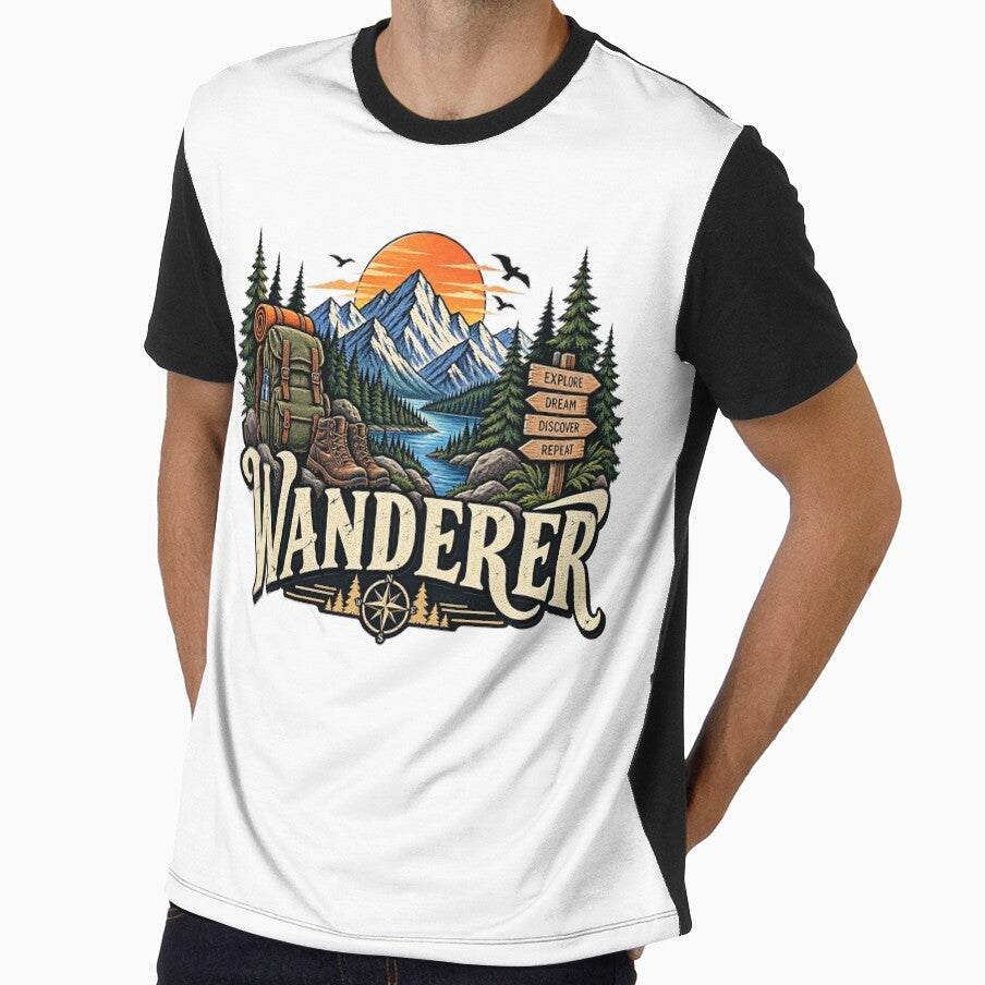 Vintage Wanderer Mountain Adventure Explore Dream Discover by CreativeNest Prints