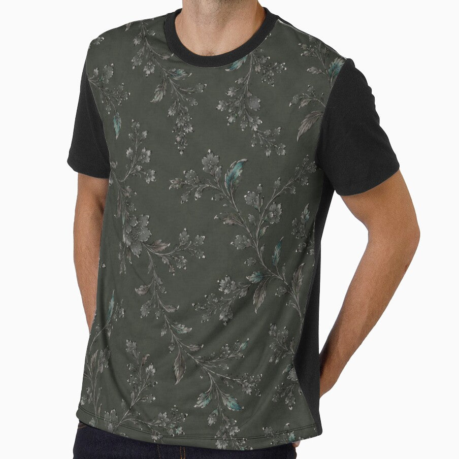 Dark Botanical Garden – Teal & Silver Vintage Floral Pattern by HO•Designs