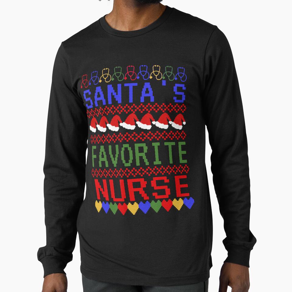 Santa's Favorite Nurse Ugly Christmas Sweater Design by MimsTees