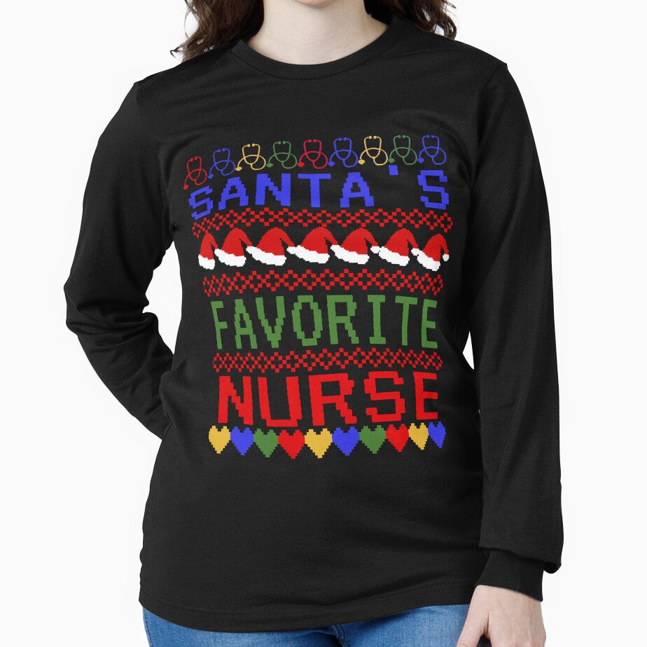 Santa's Favorite Nurse Ugly Christmas Sweater Design by MimsTees