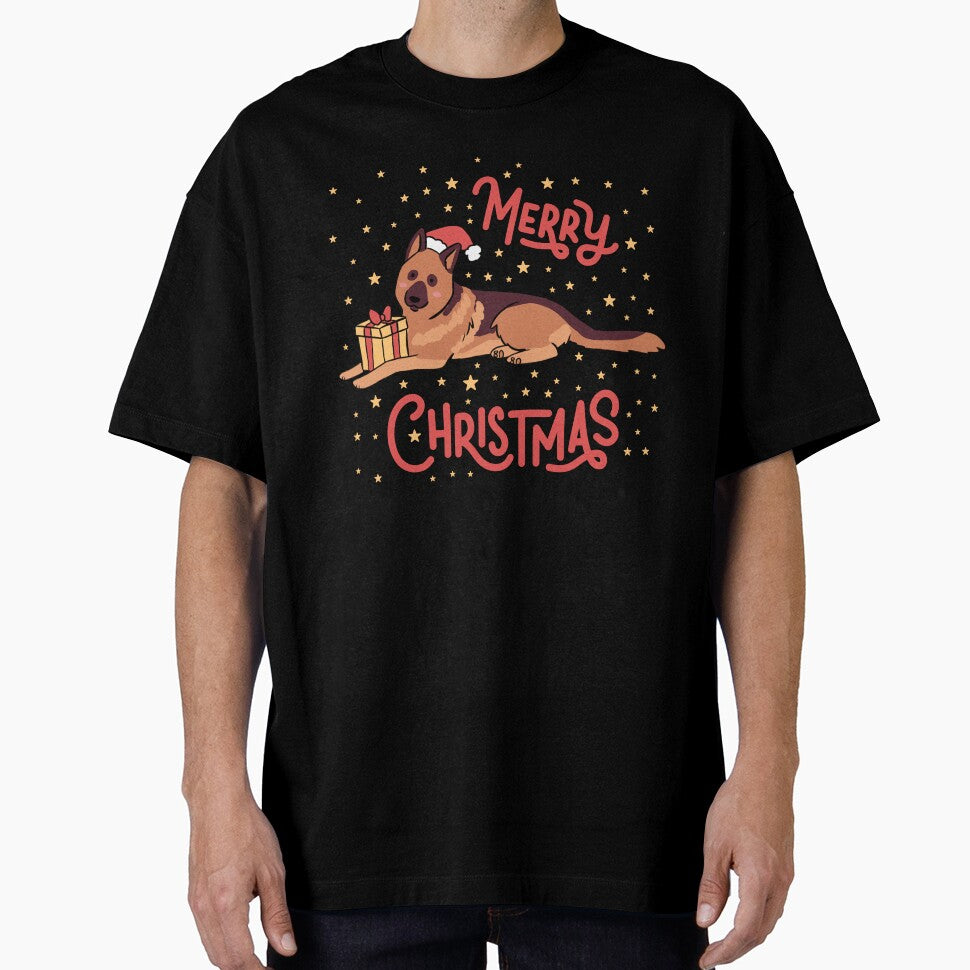 Merry Christmas Cute christmas german shepherd illustration by Yarafantasyart