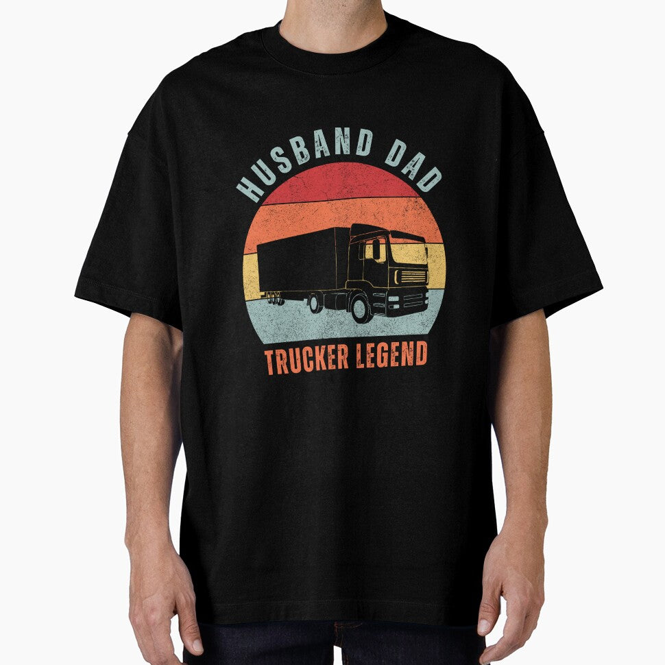 Husband Dad Trucker Legend I Drop Big Loads Funny Vintage Retro Sunset by CandyDroidMerch