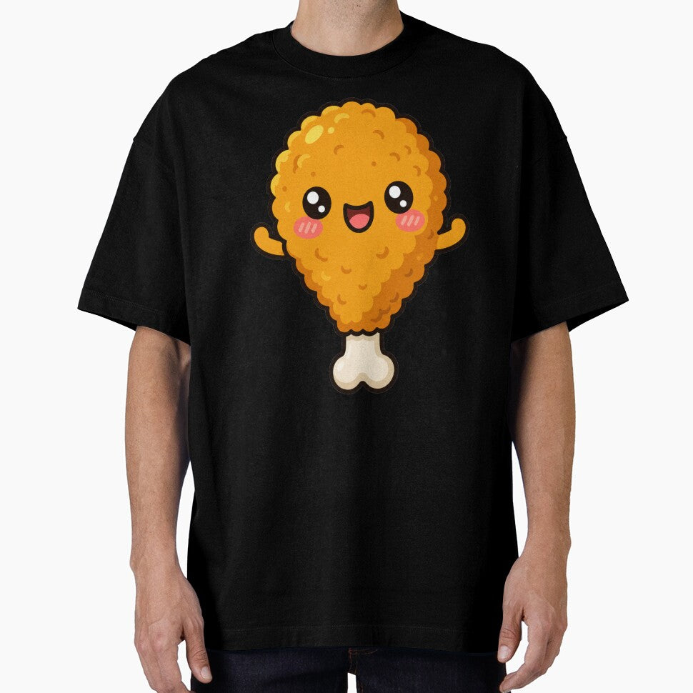 Cute Kawaii Fried Chicken Drumstick Cartoon | Happy Chicken Nugget Chibi Food Character by MonkeyVibe