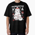 Feline Festive Happy Cat | Cute and Festive Christmas Cat Wearing Christmas Lights - Black by PearlMoonGrapes
