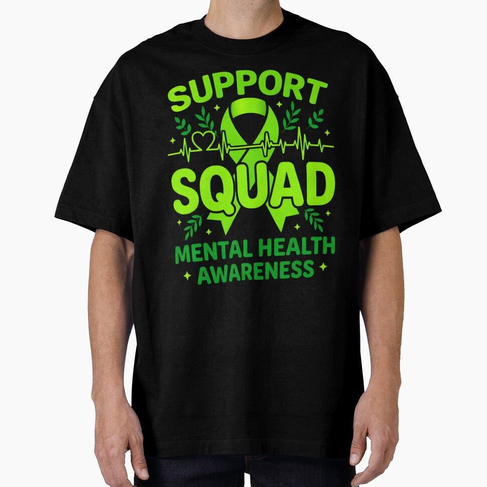 Support Squad Mental Health Awareness Heartbeat Green Ribbon Shirt | Mental Health Matters by Artbyrome