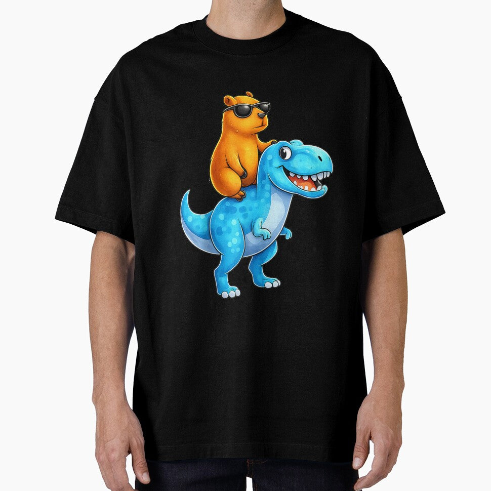 Capybara Riding a Trex  Vintage Capy Riding Dino Art for Men Women Kids , Capybara Gift Lover by DZIRI NAJAT