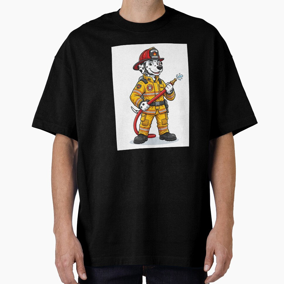 Dalmatian Firefighter in Yellow Gear with Red Helmet Cartoon by PictoVibe