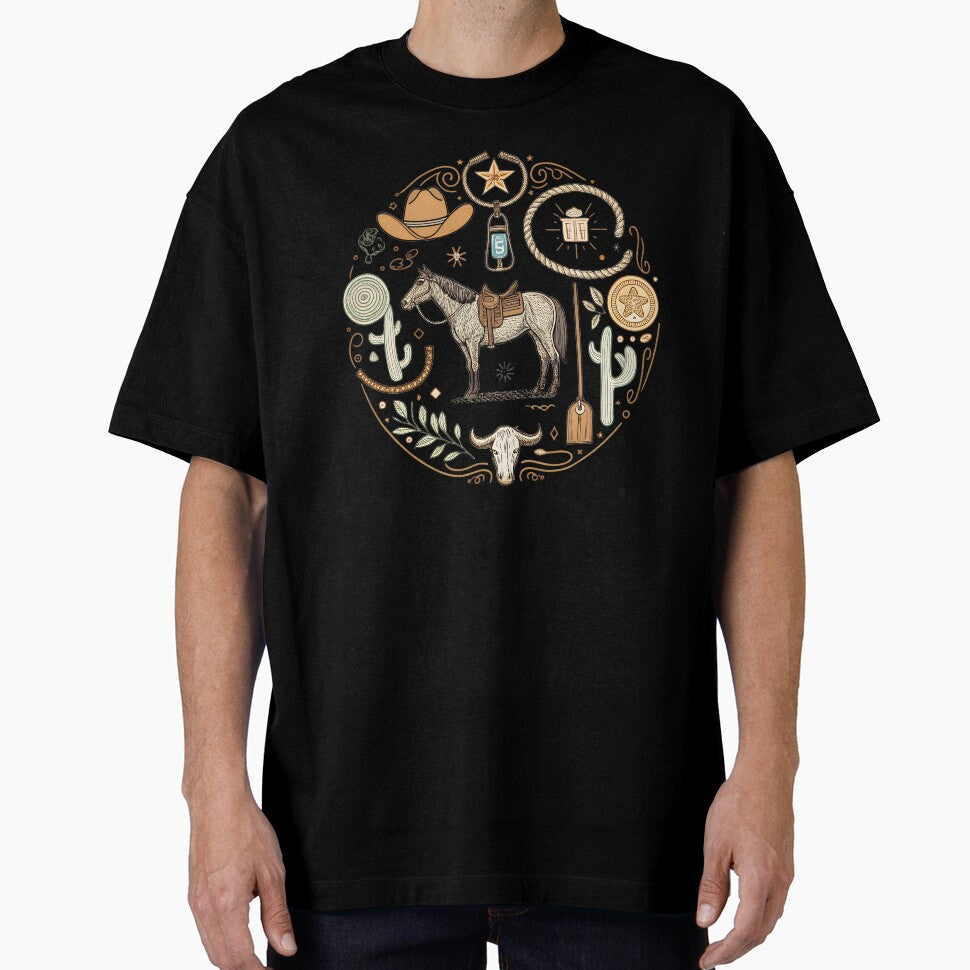 Cutting Horse Collage – Vintage Western Rodeo Line Art Design by VividOrganica