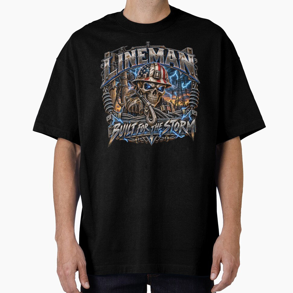 Lineman Built for the Storm – Powerline Worker Skull by artistwill