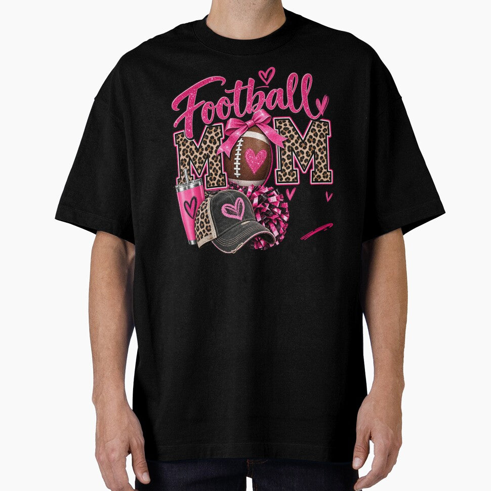 Football Mom Shirt | Leopard Print Football Mama Pink Bow Tee by Wiamprint