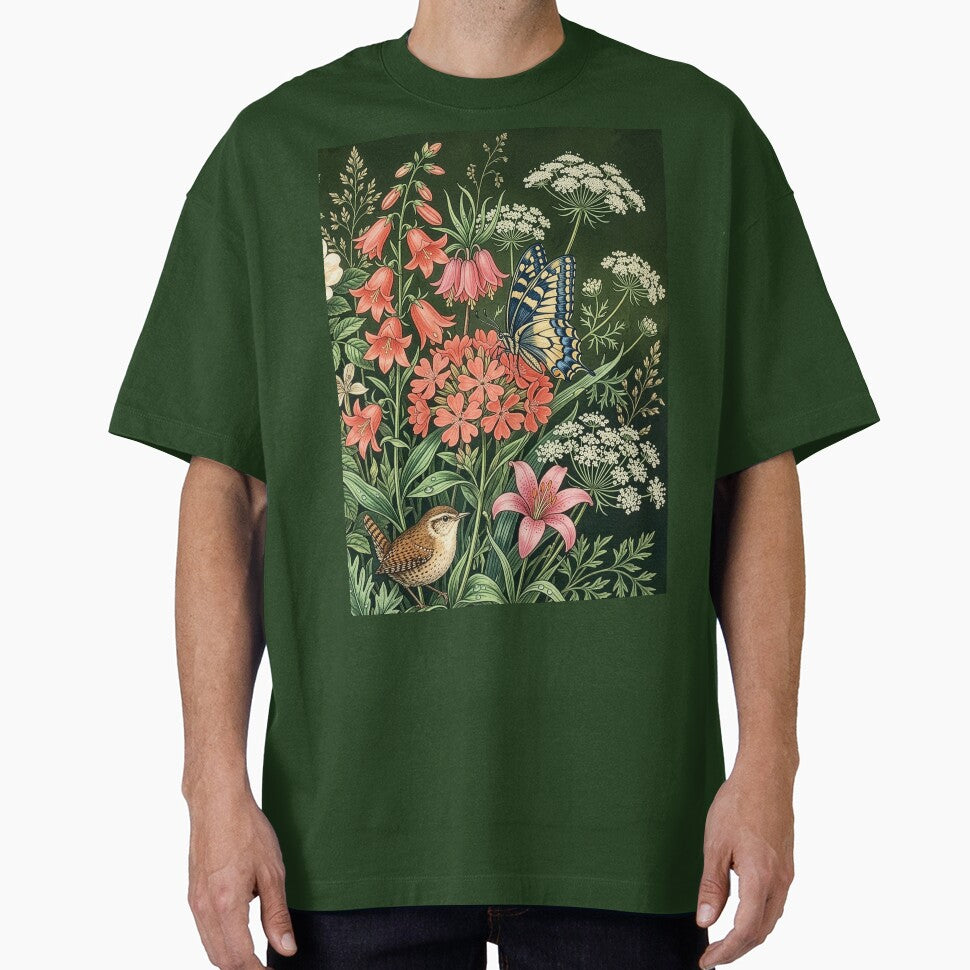 Vintage Wildflower Garden with Bird and Butterfly by Rutvain