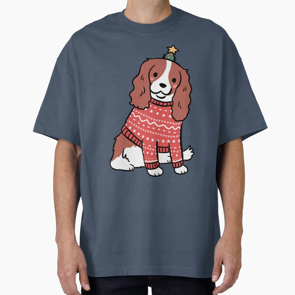 Cute christmas Cavalier King Charles Spaniel dog illustration by Yarafantasyart