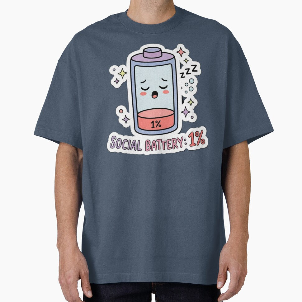 Social Battery 1% Sticker | Cute Introvert Meme | Kawaii Low Battery by AdityaShop18