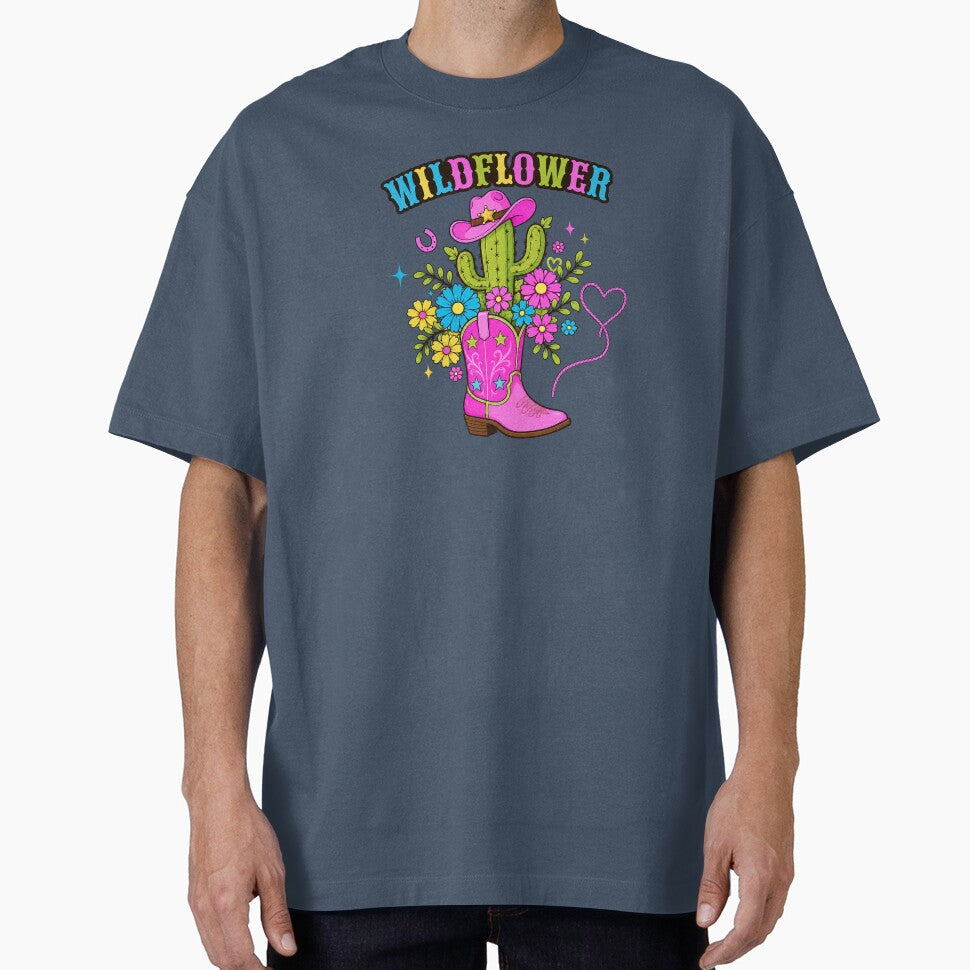 Wildflower Pink Cowboy Boot with Cactus – Cute Western Floral Cowgirl T-Shirt by Aimetoi