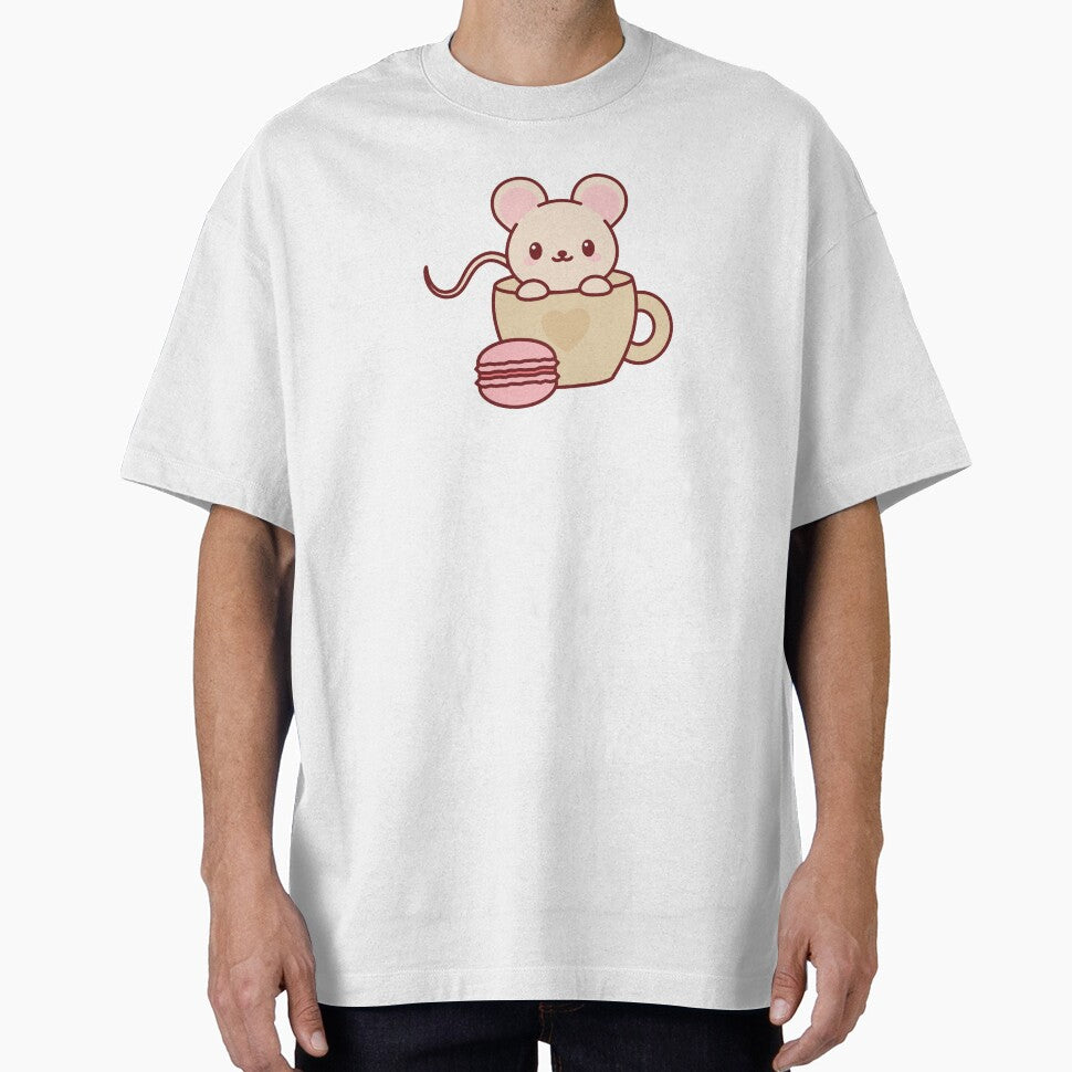 Cute Kawaii Mouse in Tea Cup with Macaron by KawaiiStickers-