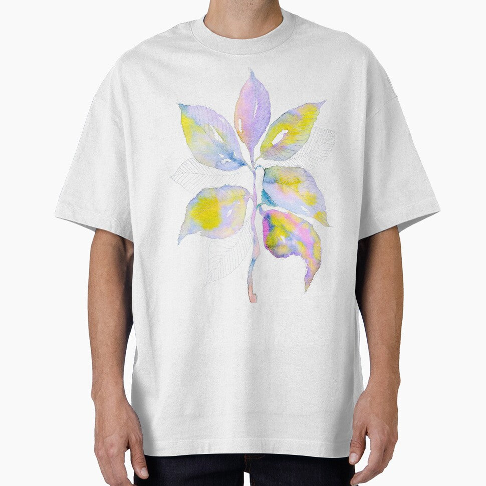 Pastel Botanical Leaves: Lavender Yellow Watercolour Line Art by ArithraStudio