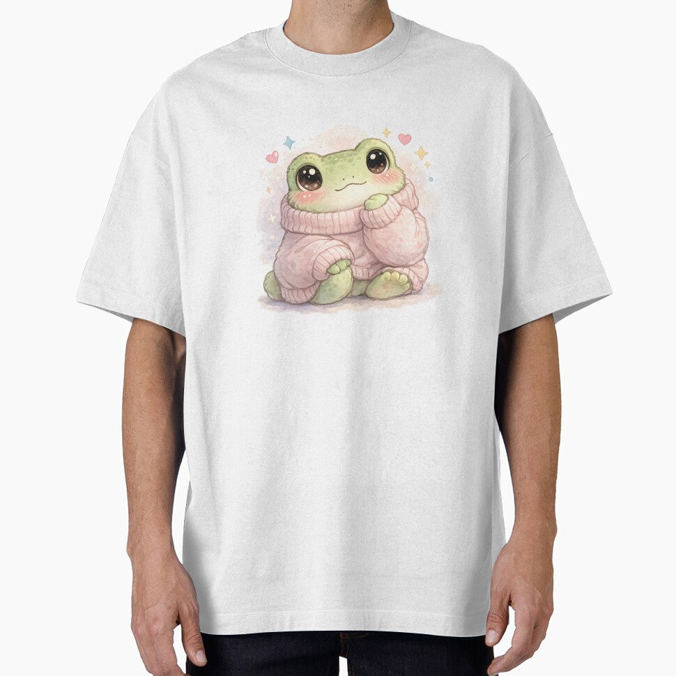 Cozy Frog in Oversized Sweater – Cute Pastel Watercolor Illustration by StickyDelights