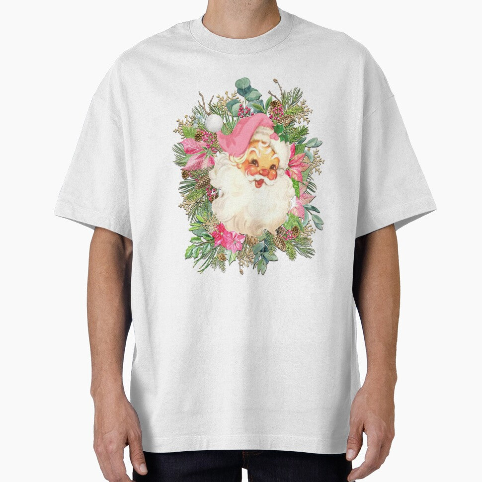 Vintage Inspired Pink Santa Claus surrounded by winter florals by BadaBlingLtd21
