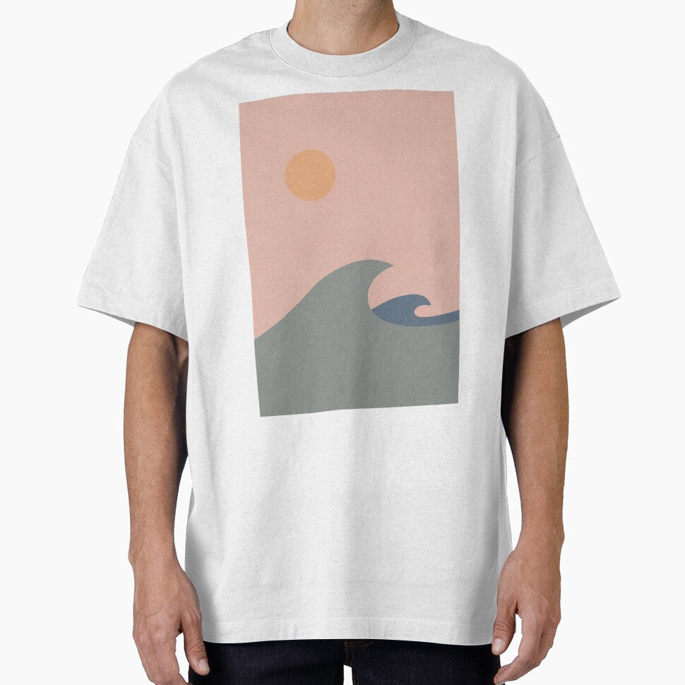 Minimalist ocean landscapes in pastel pink, mustard and blue tones. Minimalist  bedroom decor. by VDistractions