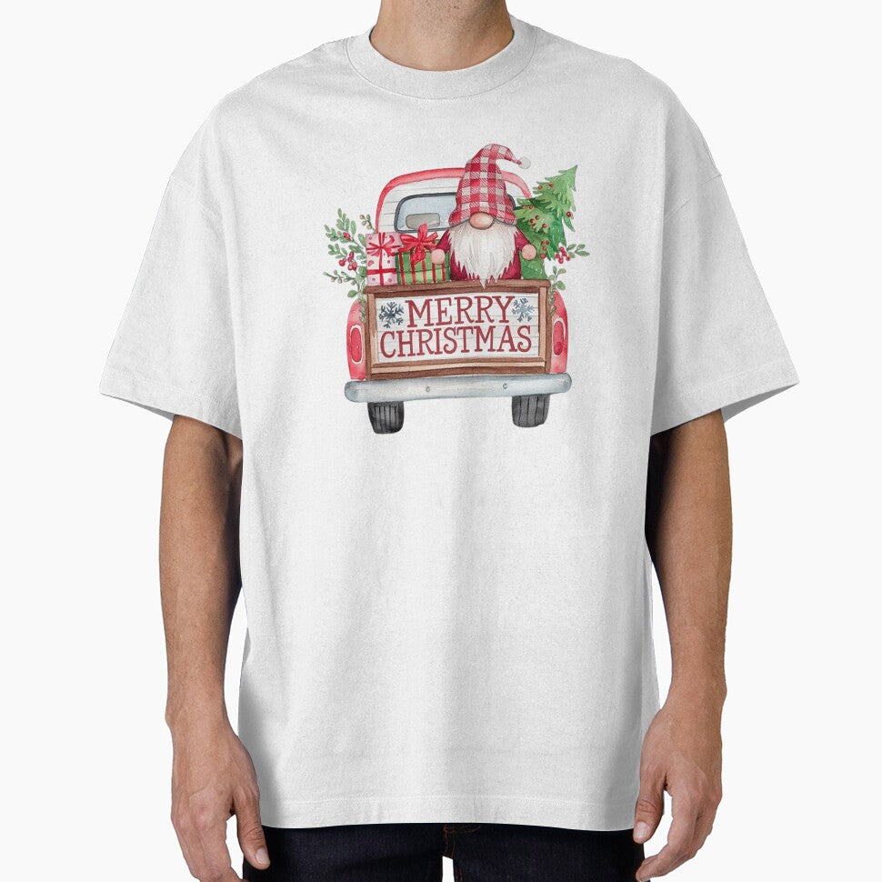 Watercolor Red Vintage Truck with Christmas Gnome & Tree by SellingWSarah17
