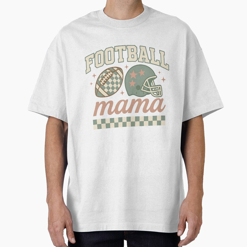 Retro Football Mama Design – Vintage Checkered Sports Mom Illustration by Sixtinebzh
