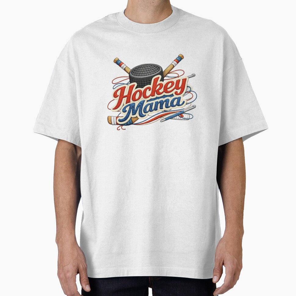 Hockey Mama – Embroidered Patch Style Puck and Sticks by VikArt7