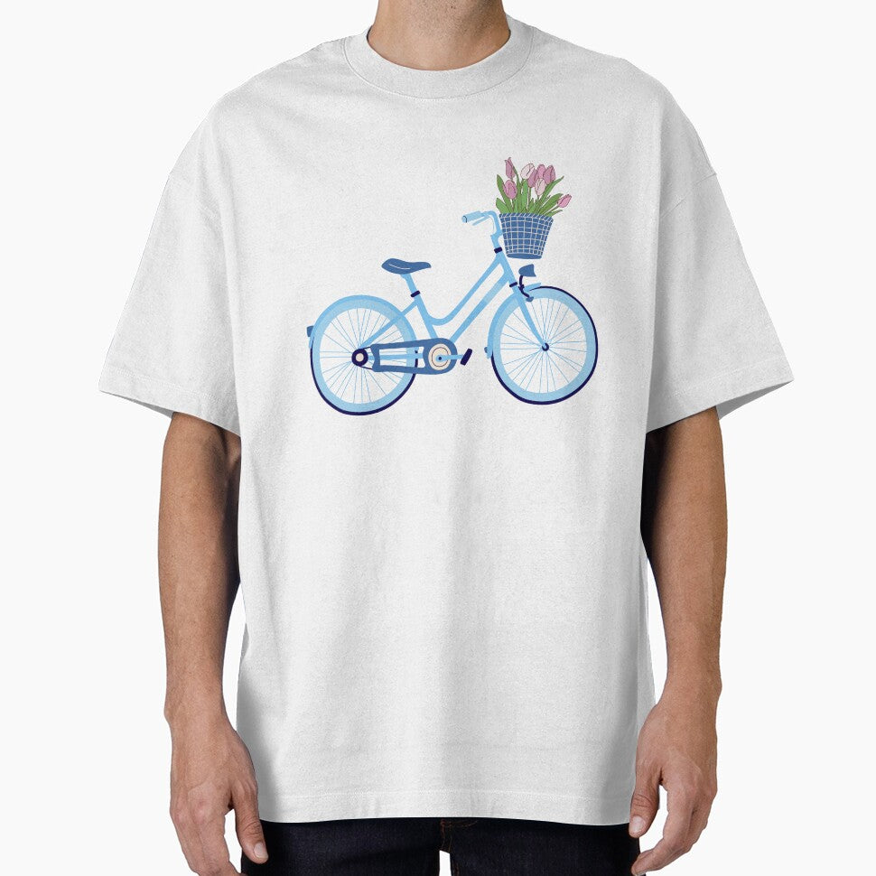 Blue bicycle with tulips by Allie Rockhill