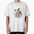 Cute watercolor opossum in pink flowers by irashpi