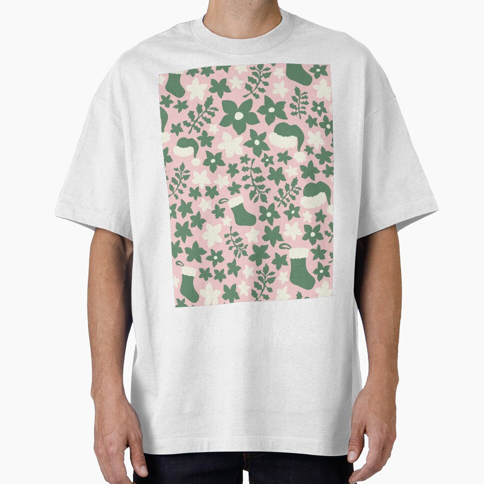 Green and Pink Boho Christmas Cabincore Floral Pattern by blomastudios