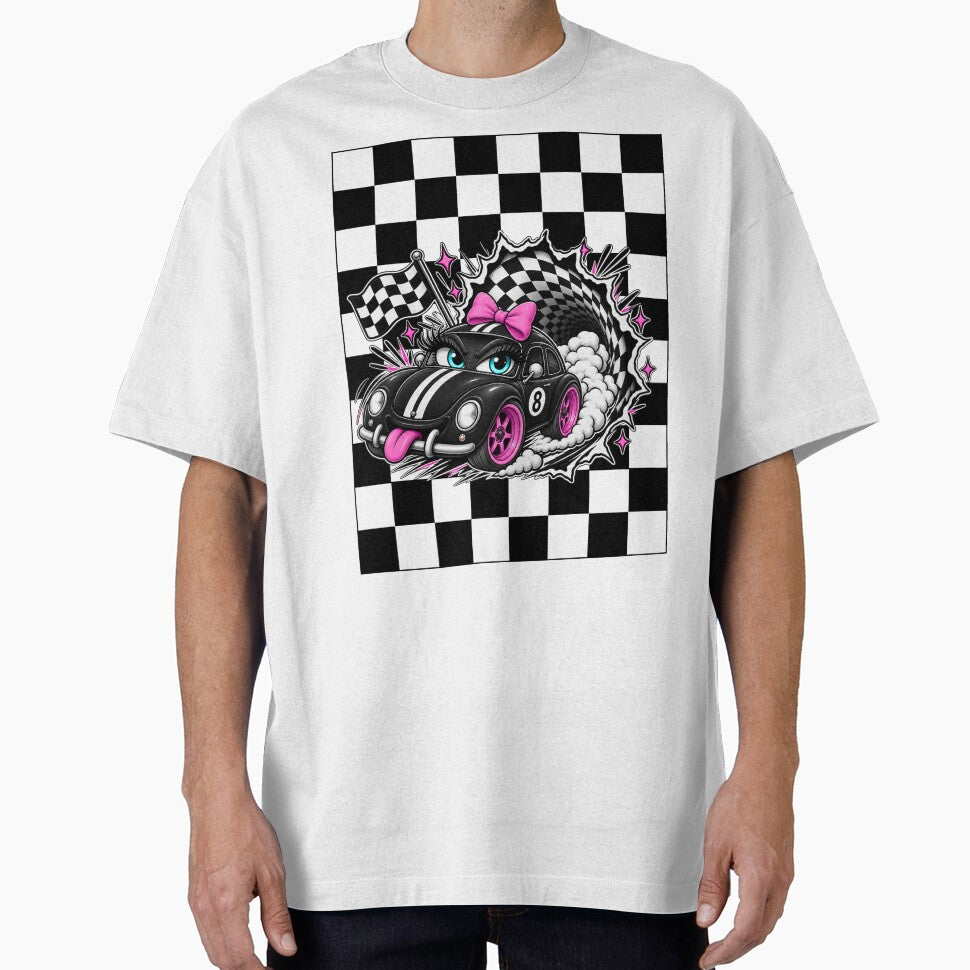Cute Girl Racing Car Checkerboard Y2K by Aimetoi