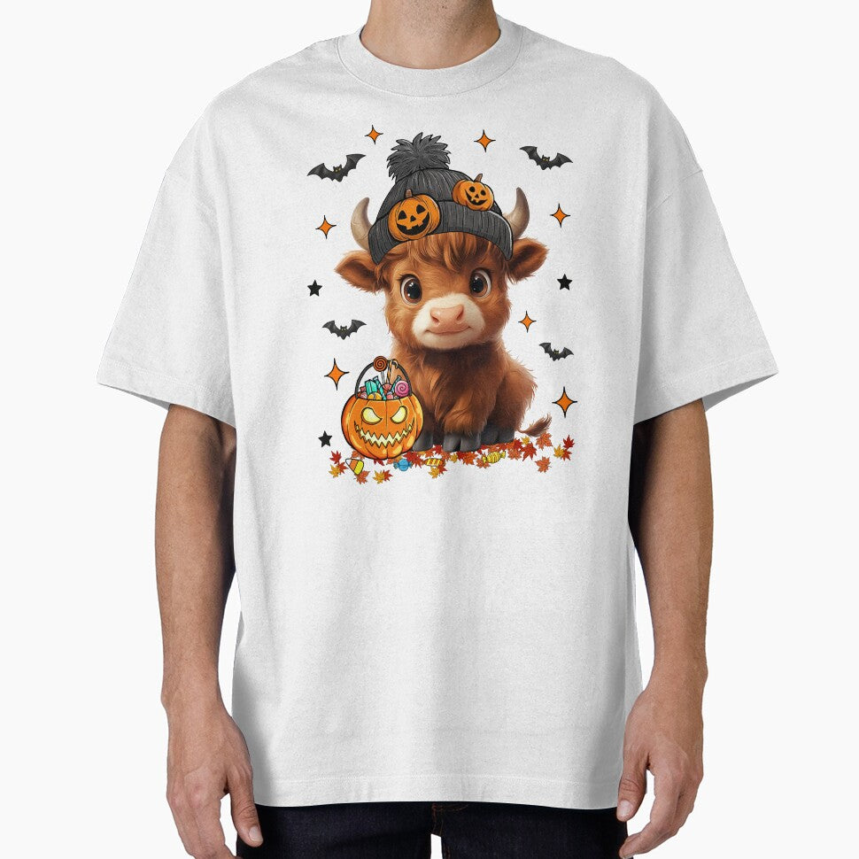 Cute Fall Highland Cow and Pumpkin Halloween by laszlosaobere