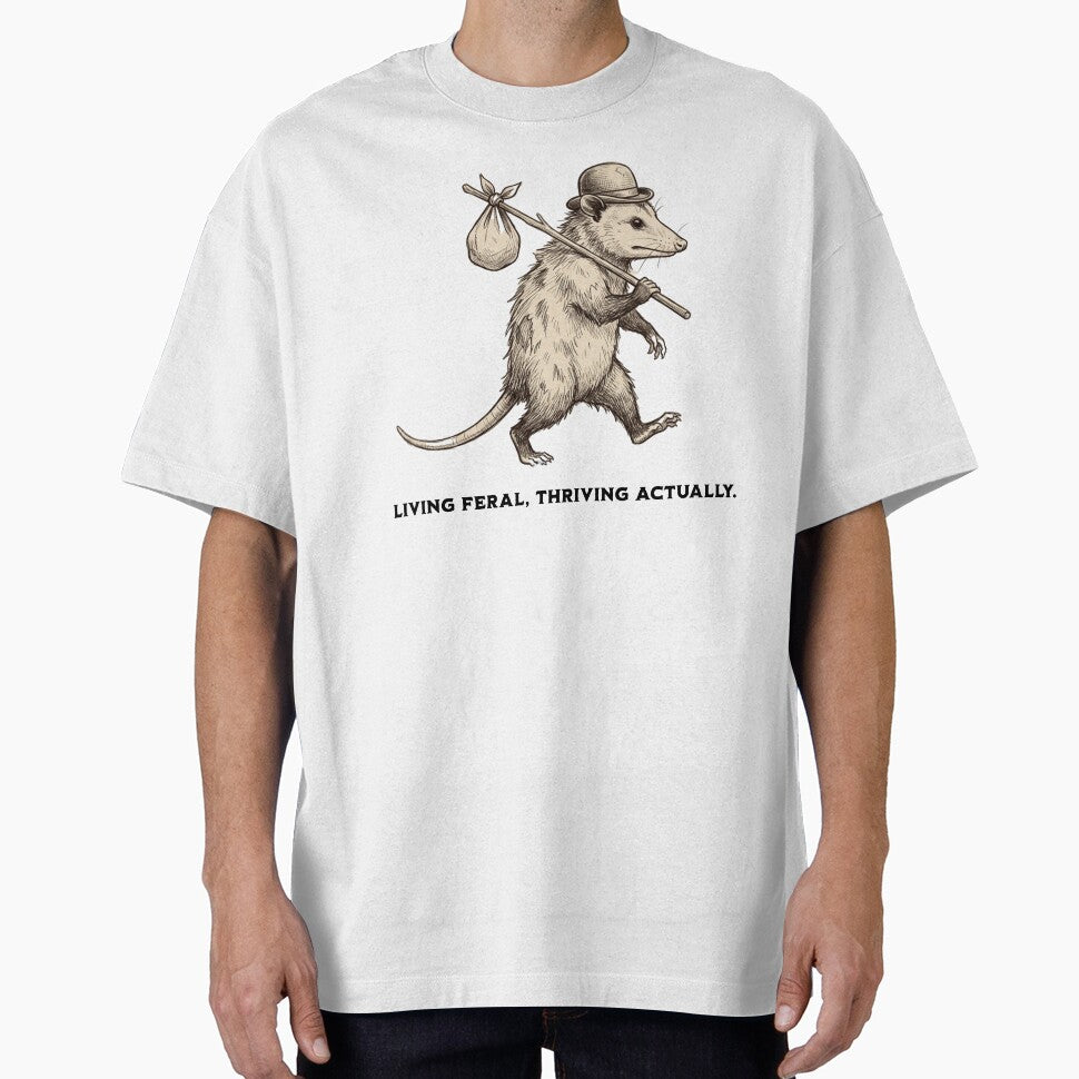 Opossum Bindle Shirt | Living Feral Thriving Actually Tee | Funny Opossum Art Shirt | Whimsical Woodland Animal Tee | Quirky Forest Creature Graphic by rvanderveken