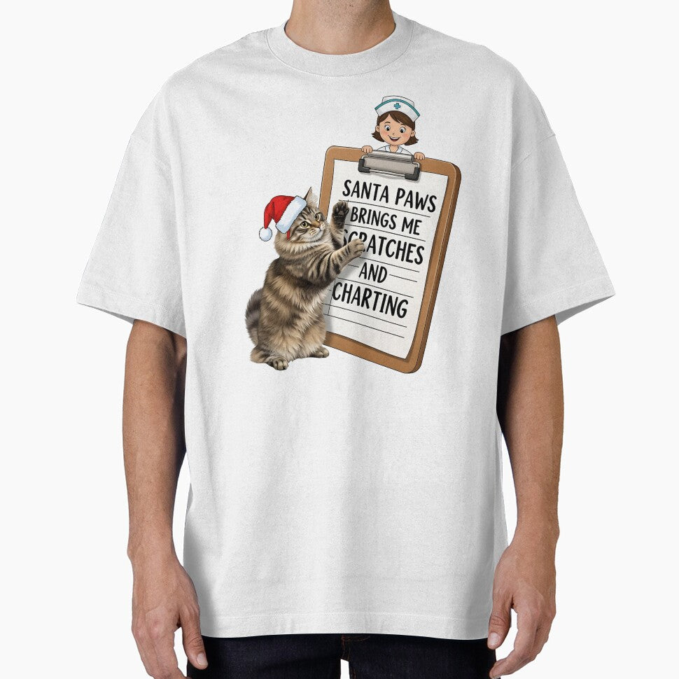 Santa Paws Brings Me Scratches and Charting | Nurse & Cat Lover Christmas Humor by CuteDesignables