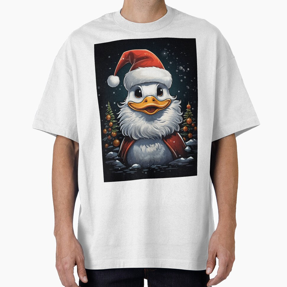 Adorable Christmas Duck in Santa Hat with Snowy Winter Night by kennmasrtala13