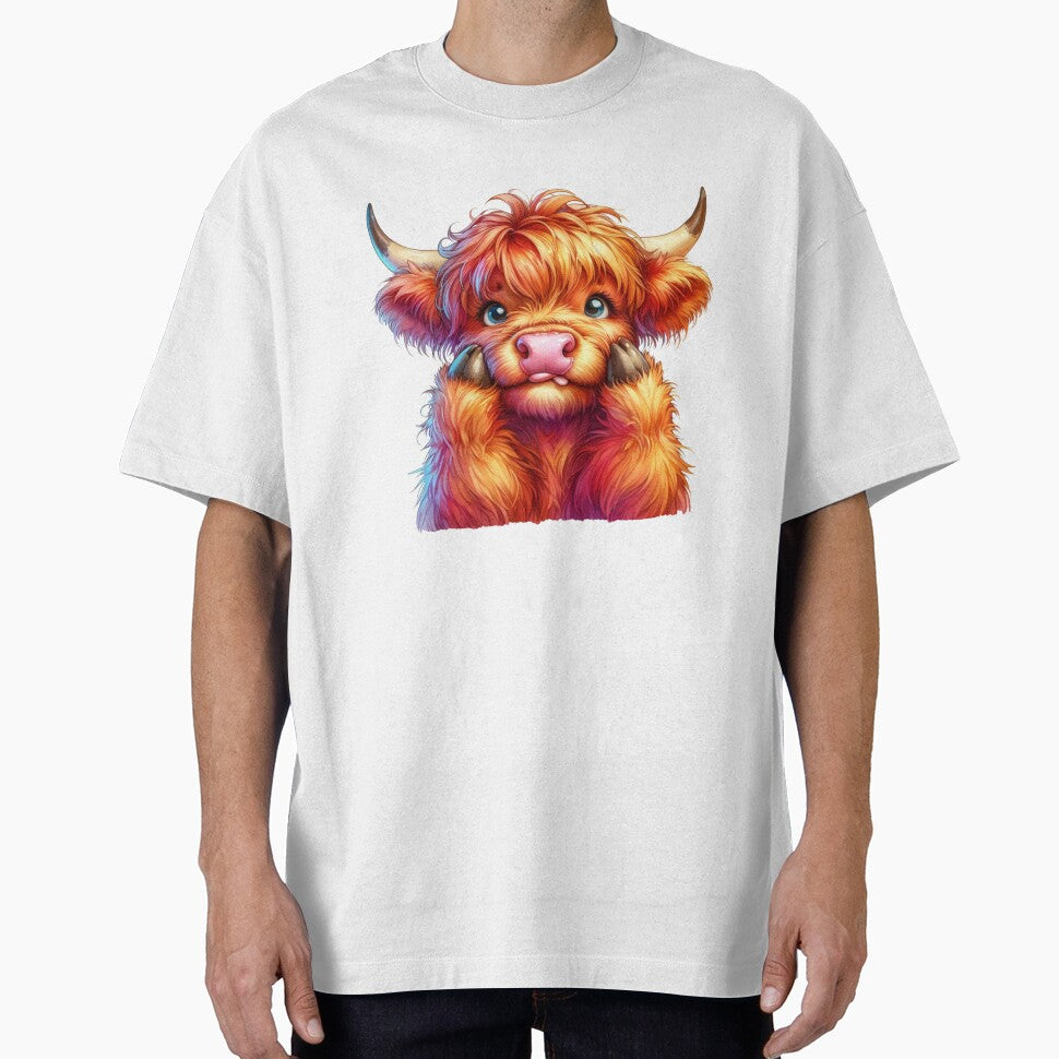 Cute Scottish Baby Highland Cow Calf Pulling Funny Faces Colorful Watercolor by MaedK