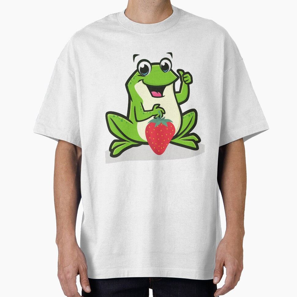 Strawberry frog and strawberry Funny green Toad by OneTimeEngineer