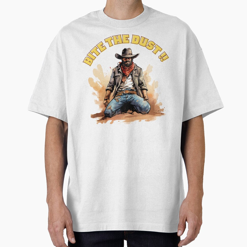 Bite the Dust Cowboy | Vintage Western Kneeling Gunslinger Humor Design by UnboxedZone