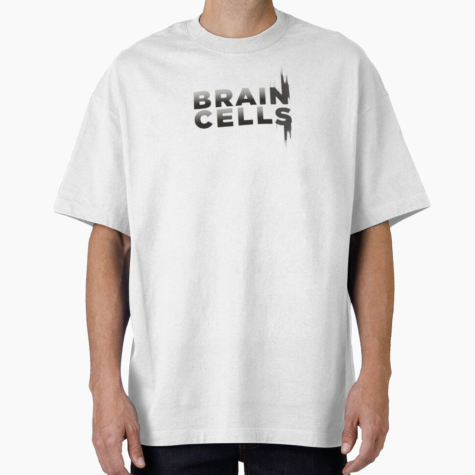 Brain Cells Typography | Funny Meme Quote | Dark Humor Graphic | Metallic Chrome Text | Sarcastic Aesthetic Sticker, T-Shirt & Laptop Decal by ArtMashupCo