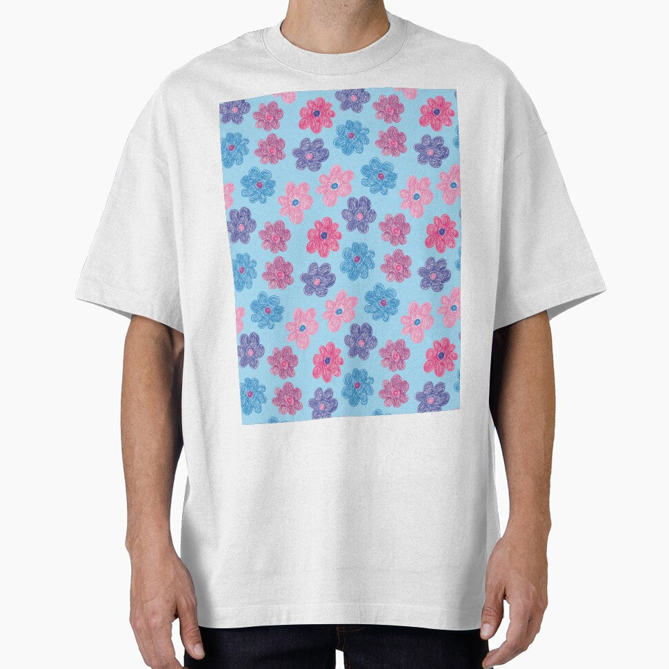 CRAYON FLOWERS HANDDRAWN PASTEL BLUE by blomastudios