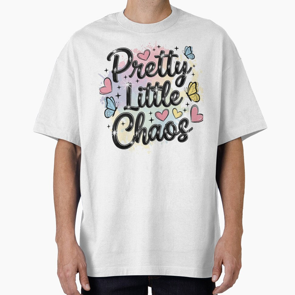 Pretty Little Chaos Quote. Pastel Aesthetic Girly Design with Butterflies and Hearts by Aarvya Fashion Club ( A.F.C )