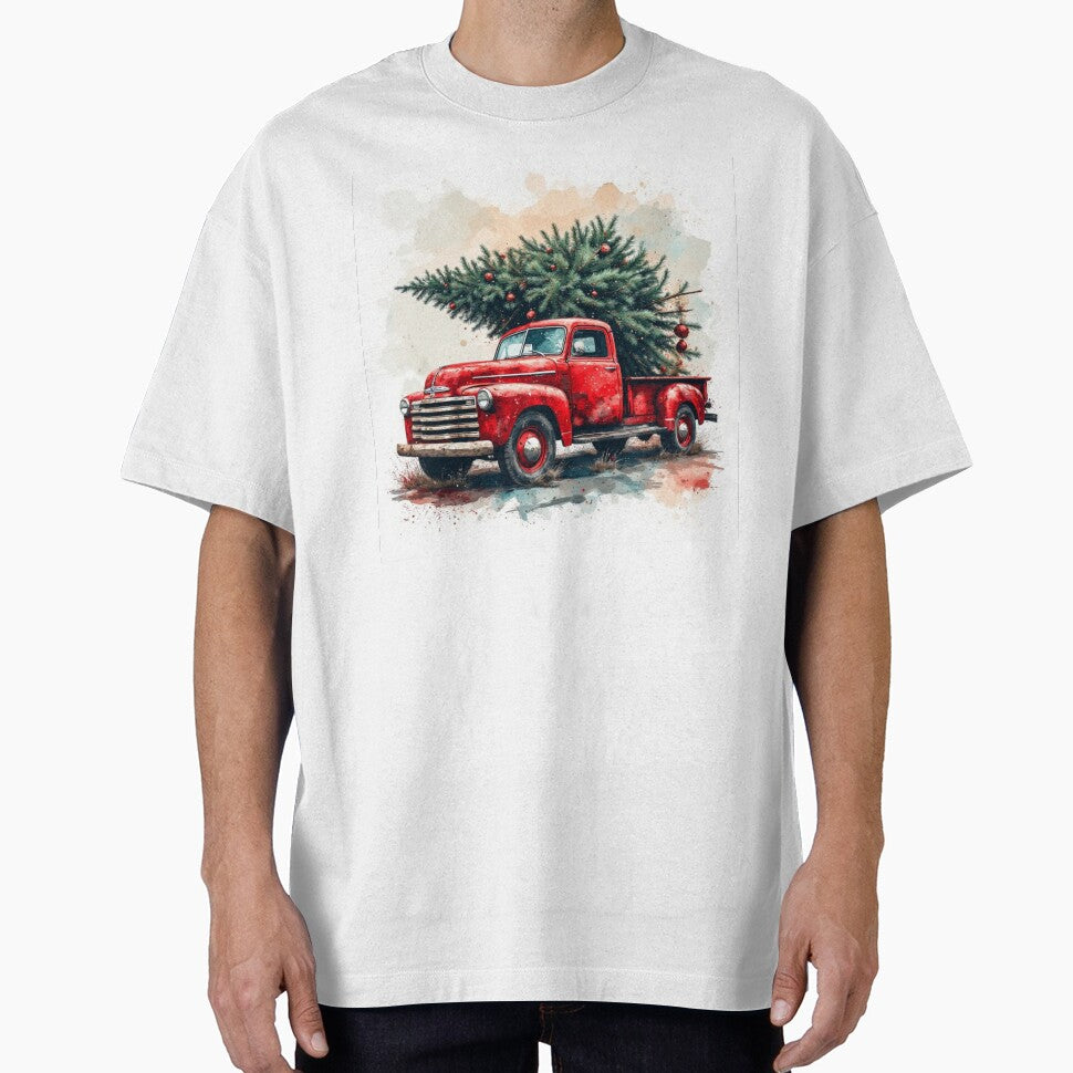Vintage Christmas Truck Art – Red Pickup with Tree Watercolor Holiday Illustration by infocart
