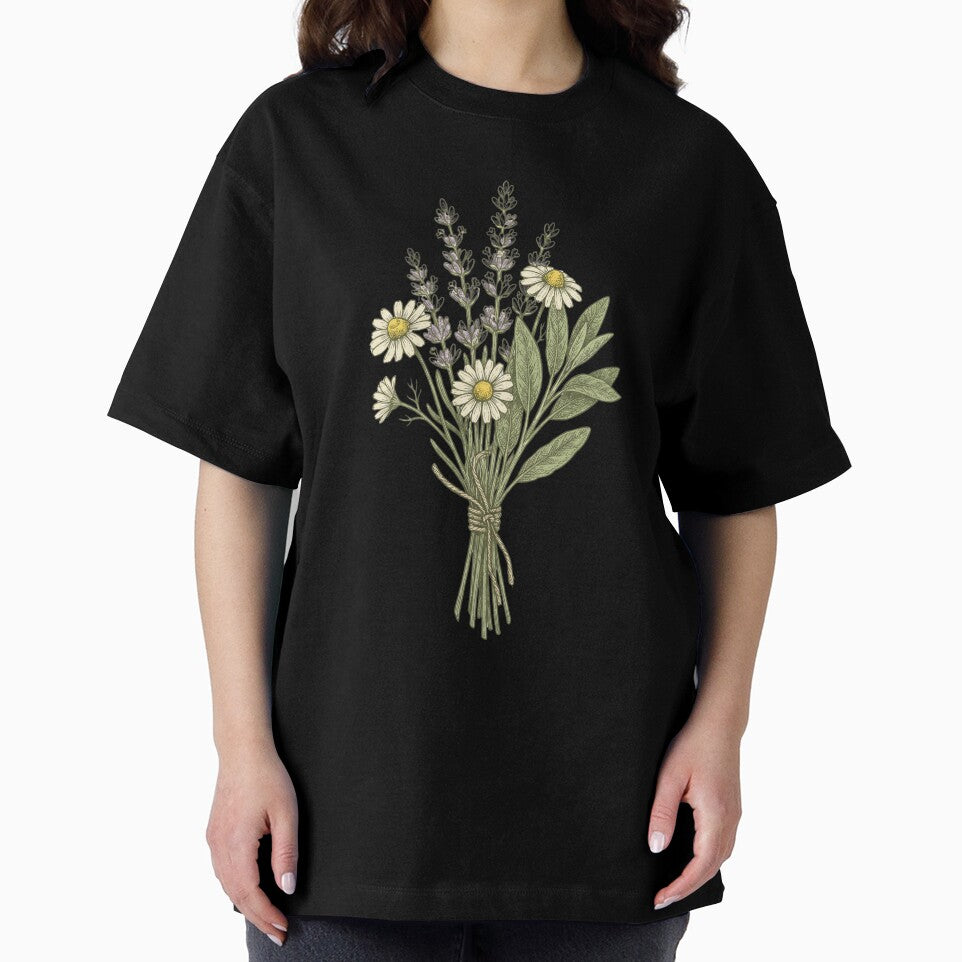 Botanical Wildflower Bouquet T-Shirt Design — Cottagecore Floral Illustration by Ortsas