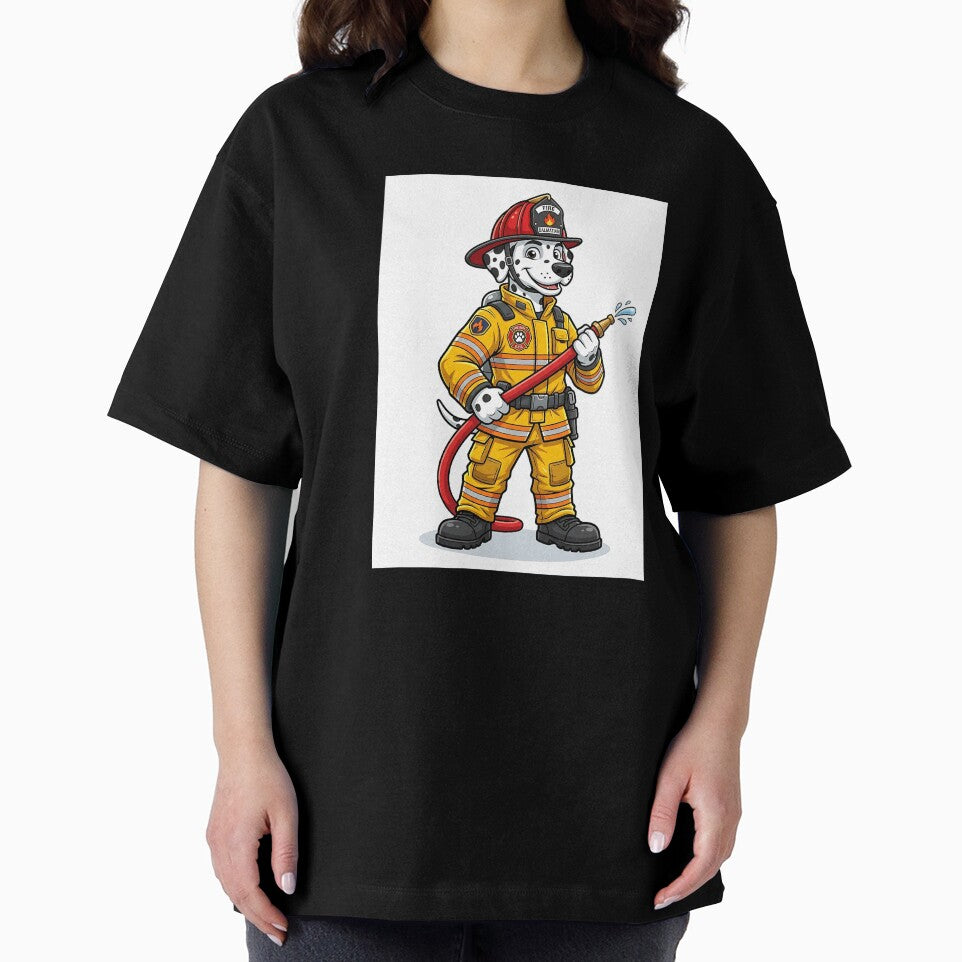 Dalmatian Firefighter in Yellow Gear with Red Helmet Cartoon by PictoVibe