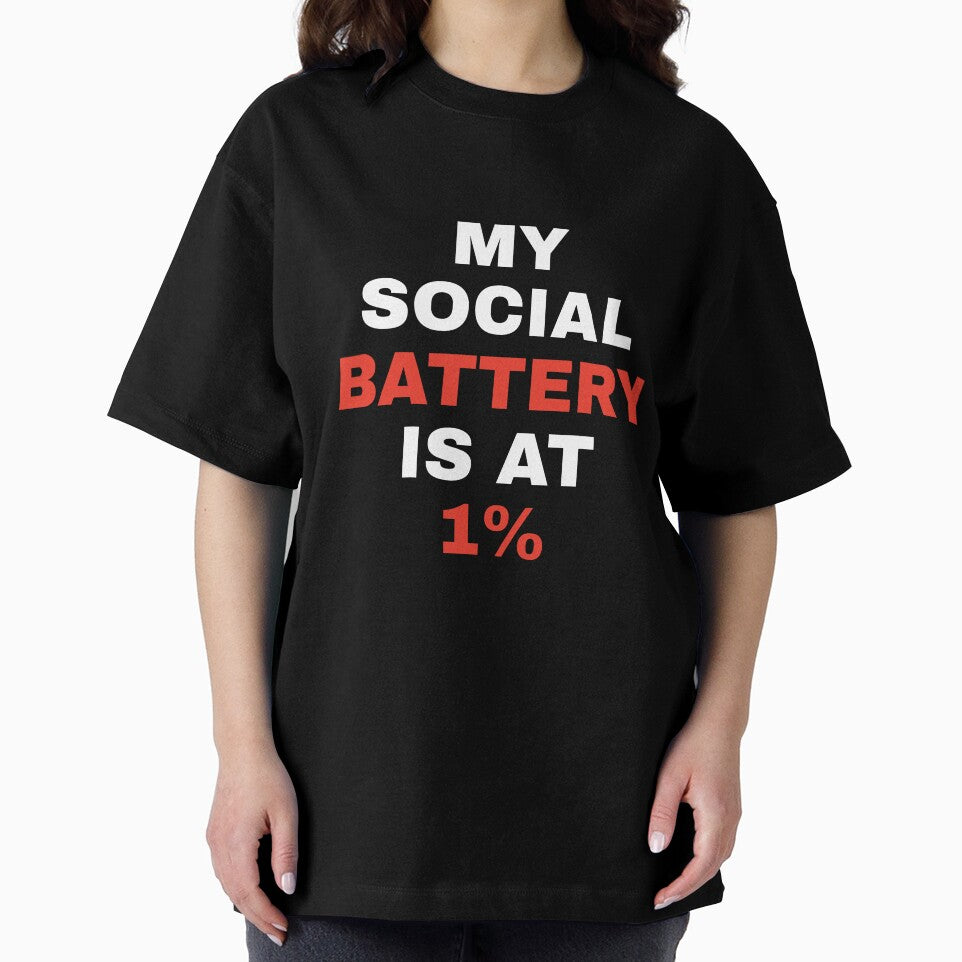 My Social Battery Is At 1% Funny Introvert Social Battery Typography Quote by Akkhay