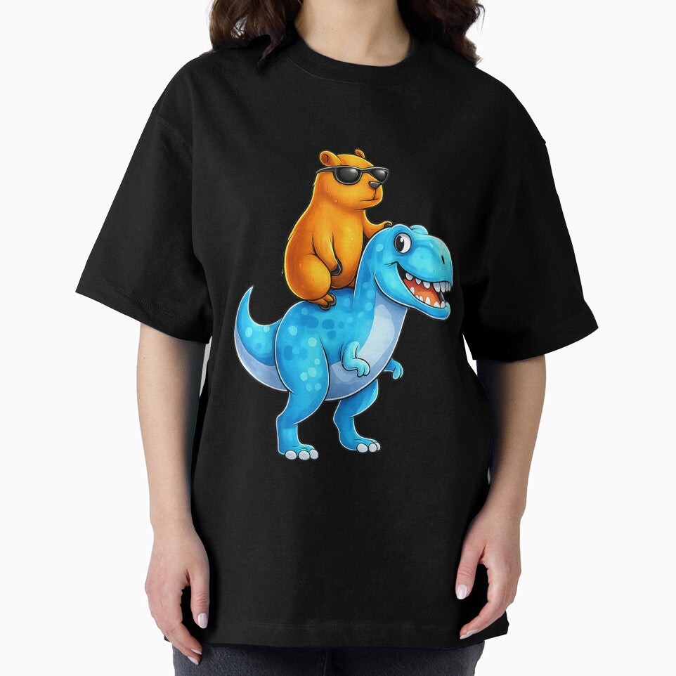 Capybara Riding a Trex  Vintage Capy Riding Dino Art for Men Women Kids , Capybara Gift Lover by DZIRI NAJAT