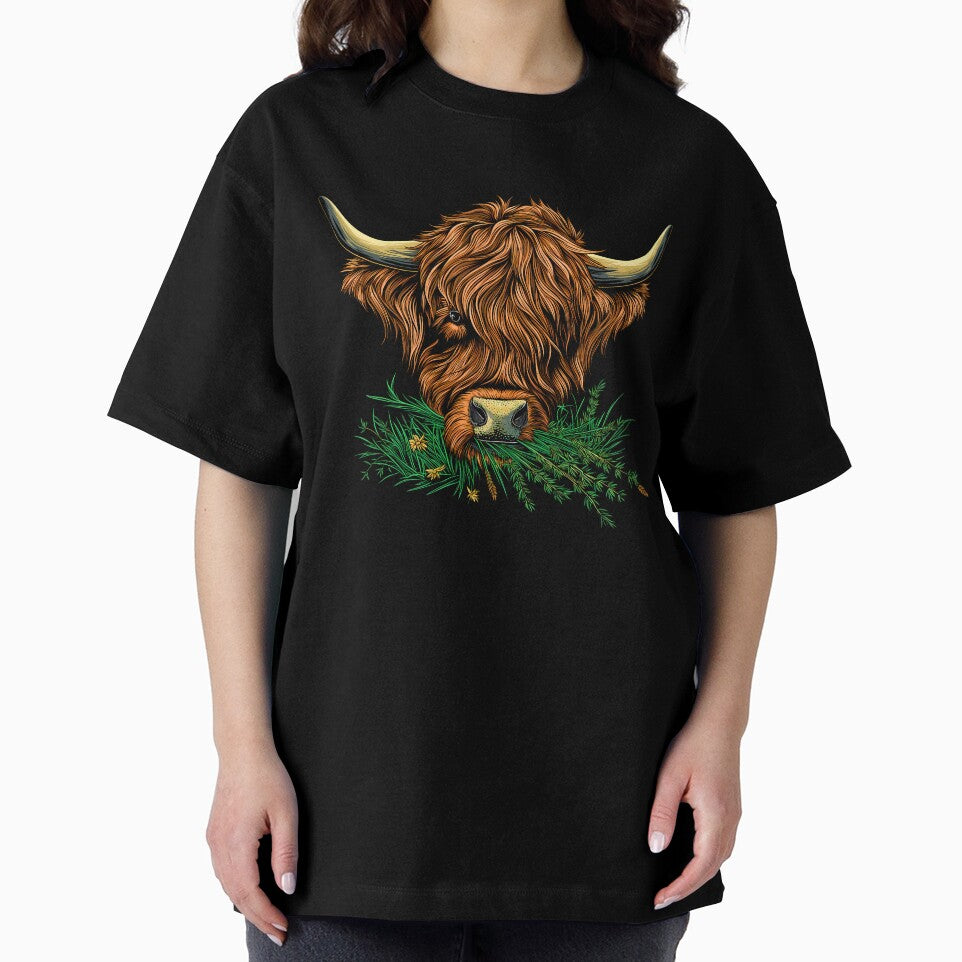 Scottish or irish fluffy  highland cattle cow animal grazing grass head illustration by NBSStore