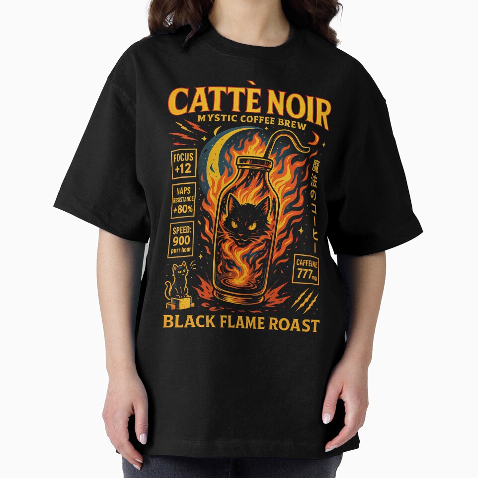 Cattè Noir Black Flame Roast - Mystic Coffee Cat Graphic Tee by soycig
